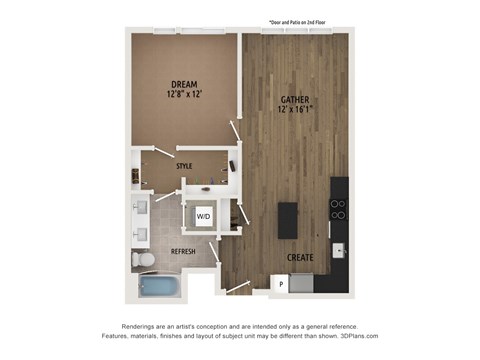 Floor plan for 1 bed, 1 bath, 712 sqft